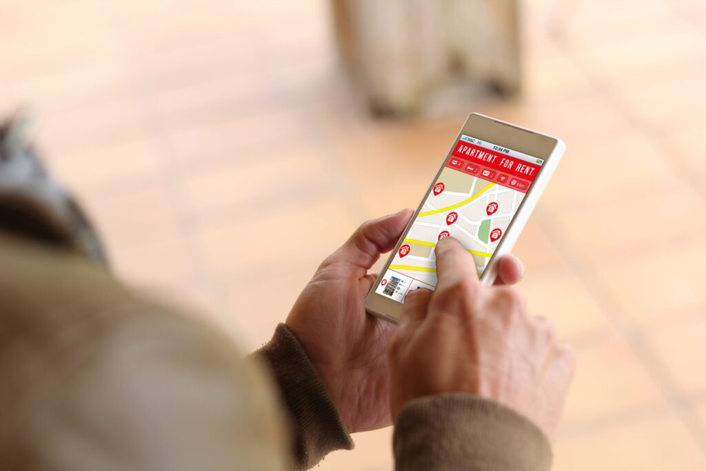 person looking for local shops on mobile